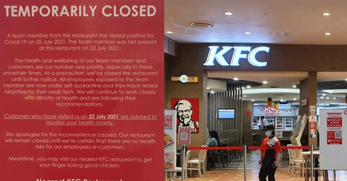 STAFF WORKING AT KFC FAIRPRICE HUB AMONG CONFIRMED CASES