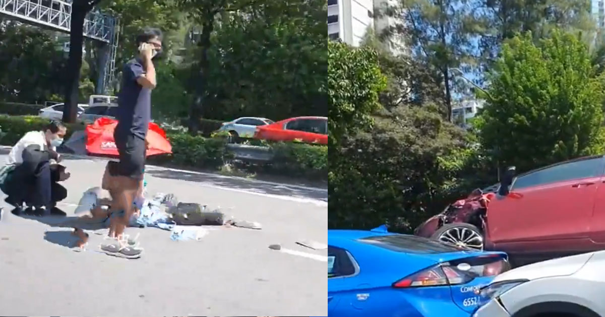 CHAIN ACCIDENT MOTORCYCLIST SEND FLYING, 7 VEHICLES INVOLVED