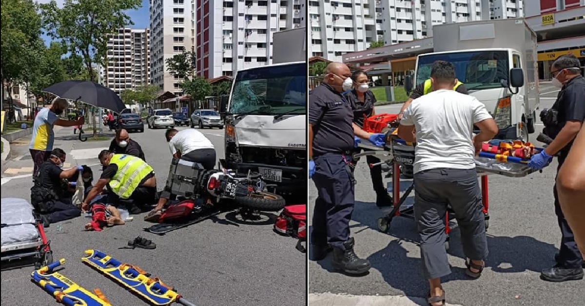 LORRY DRIVER ARRESTED AFTER HITTING MOTORCYCLE, VICTIM’S FOOT TWISTED @ TAMPINES