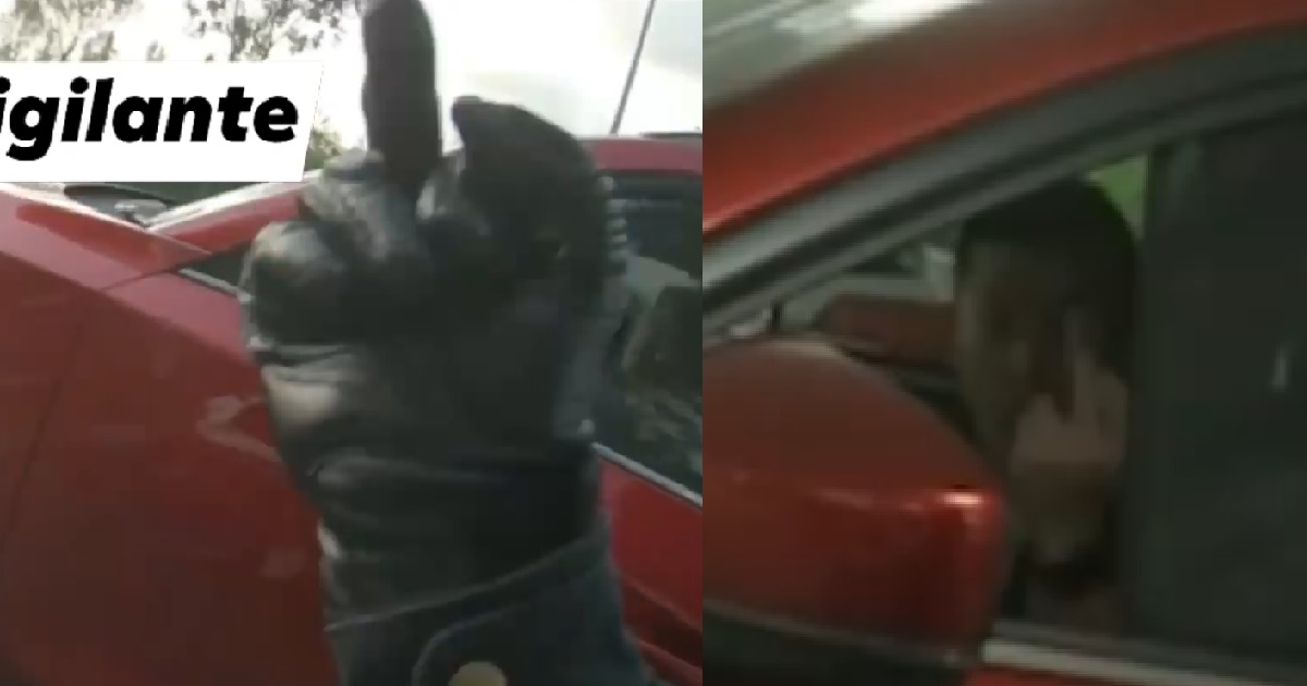 MOTORCYCLE VS CAR – RIDER POINT MIDDLE FINGER, DRIVER FOLLOW HIM TO CARPARK