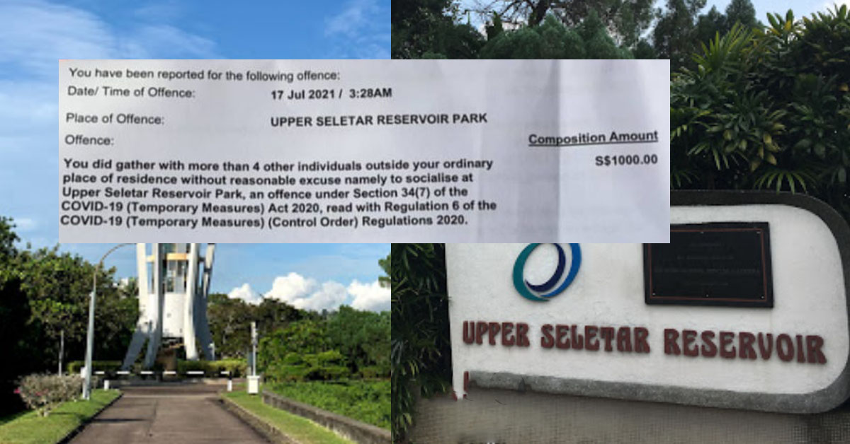 MAN FINED $1000 FOR GATHERING OVER 4 PAX AT UPPER SELETAR RESERVOIR