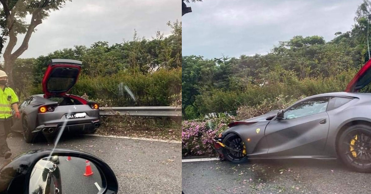 MILLON DOLLAR FERRARI SPORTS CAR CRASHES INTO BARRICADE