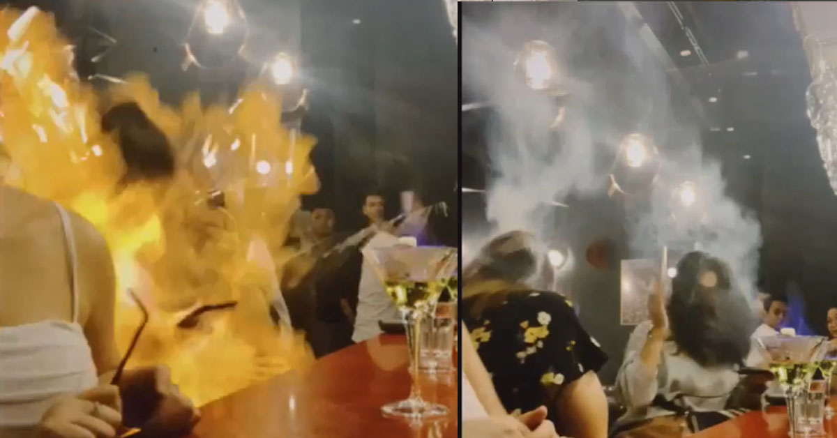 “SKILLFUL” BARTENDER’S SETS 3 WOMAN’S HAIR ON FIRE