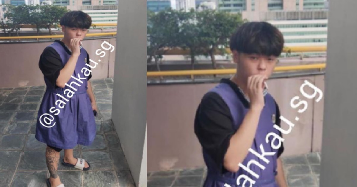 ANGKONG SIAO AH BENG WEAR GIRL SCHOOL UNIFORM AND SMOKE