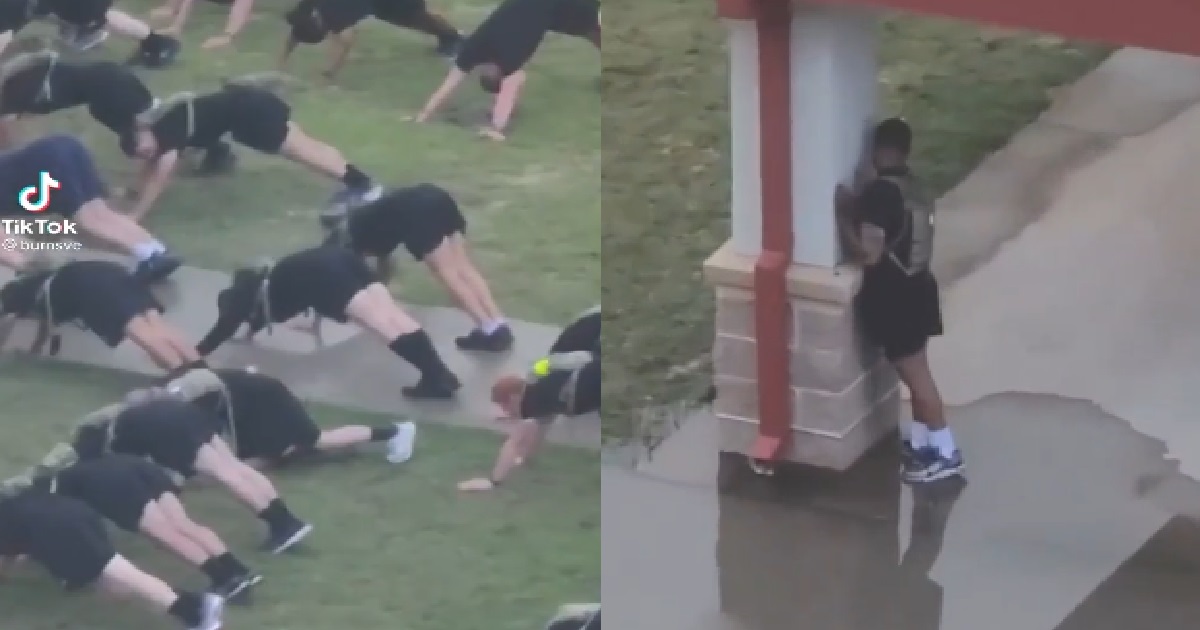 ARMY PLATOON KENA KNOCK IT DOWN, FELLA HIDING FROM SERGEANT BEHIND WALL