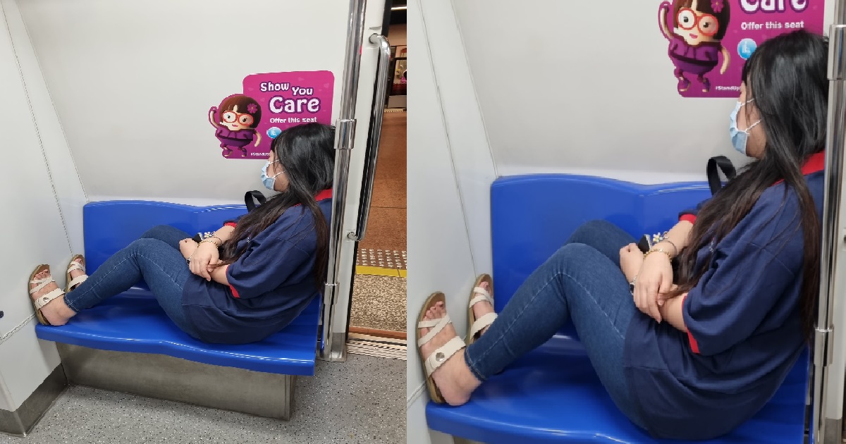 WOMAN TAKING UP 2 SEATS IN MRT, SLEEP UNTIL SIBEI SHIOK