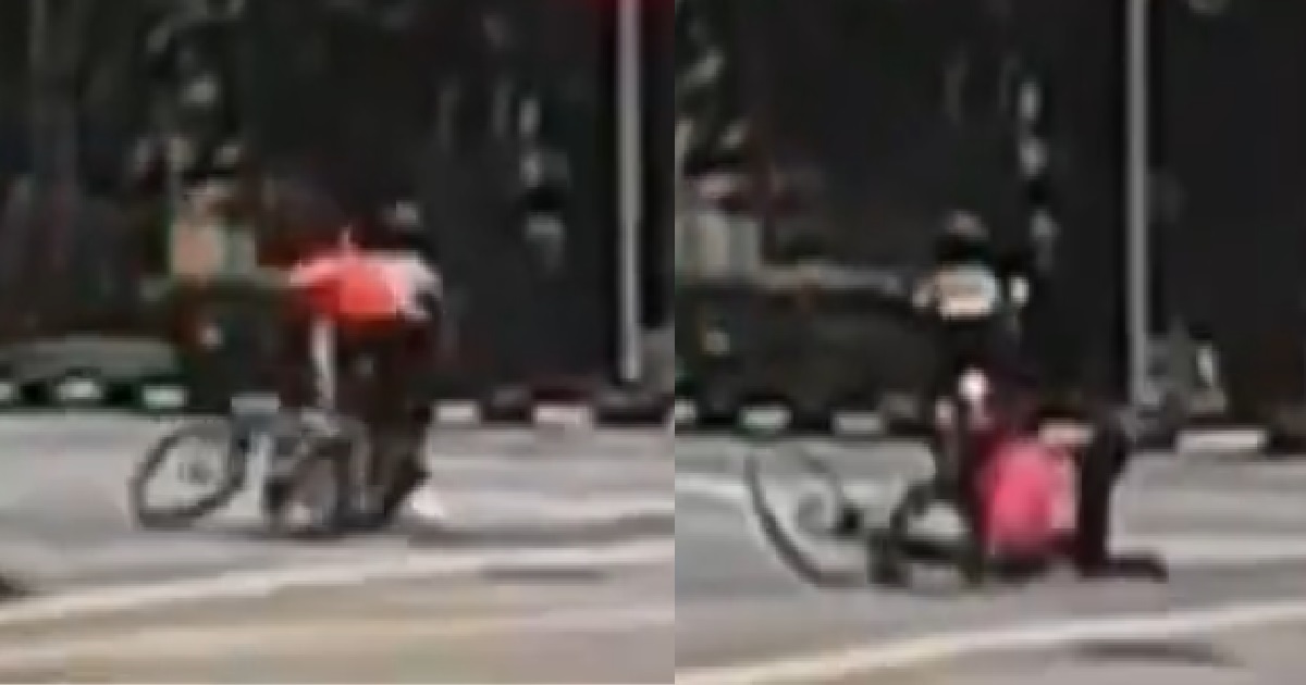 ERRANT CYCLIST RIDING IN MIDDLE OF ROAD, KENA BANG BY MOTORCYCLE