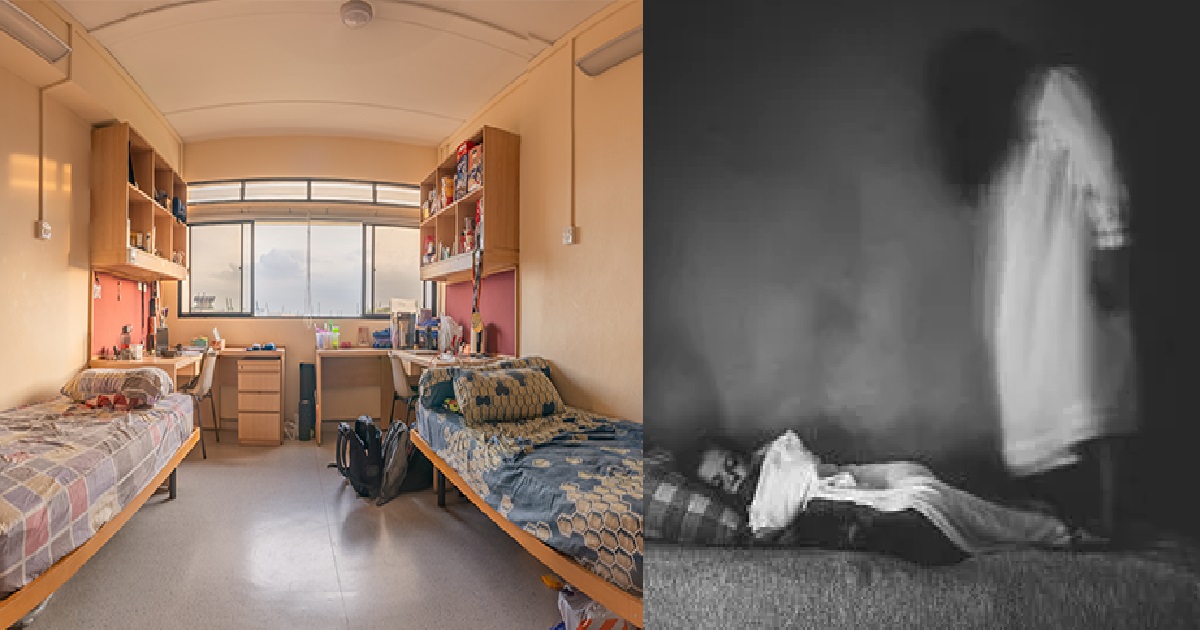GHOST LYING BESIDE SLEEPING GIRL IN UNIVERSITY DORM ROOM