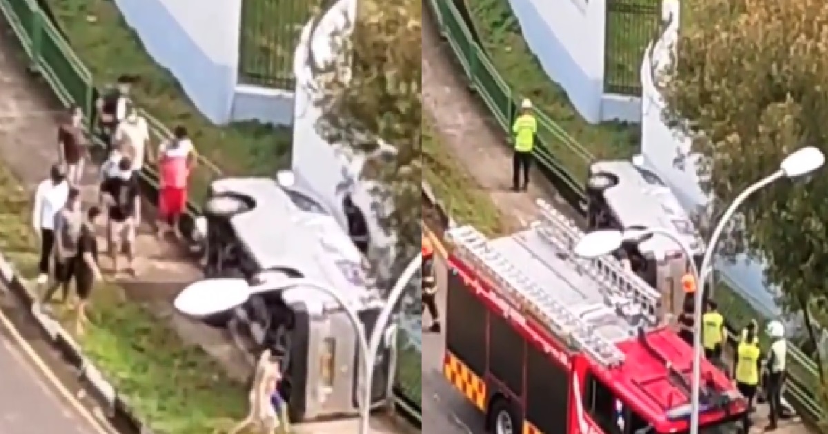 VAN LOST CONTROL AND CRASHED ON ITS SIDE ON ROAD PAVEMENT