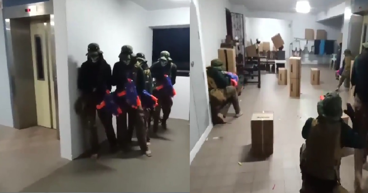 GUYS PLAYING REAL LIFE COUNTER-STRIKE AT HDB CORRIDOR WITH NERF GUNS