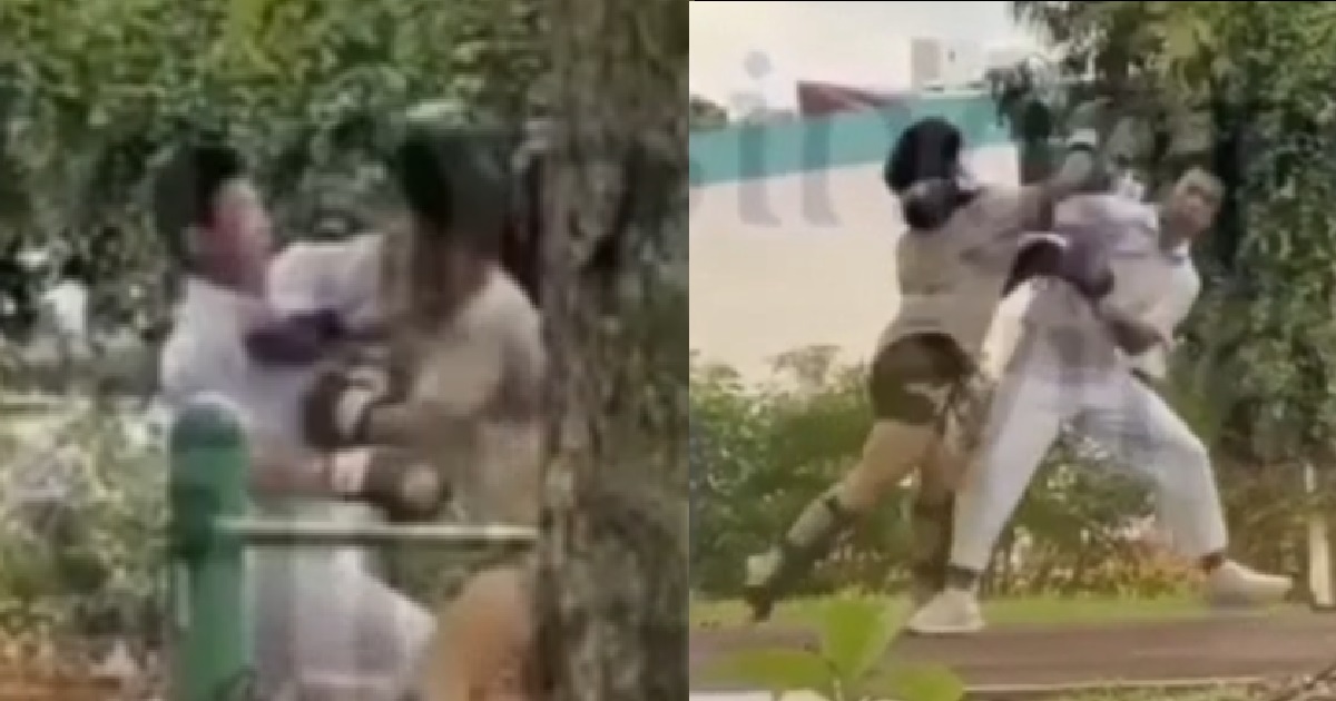 YP FIGHTING AT PARK, GUY DEMONSTRATING HIS “SHADOWLESS FISTS”