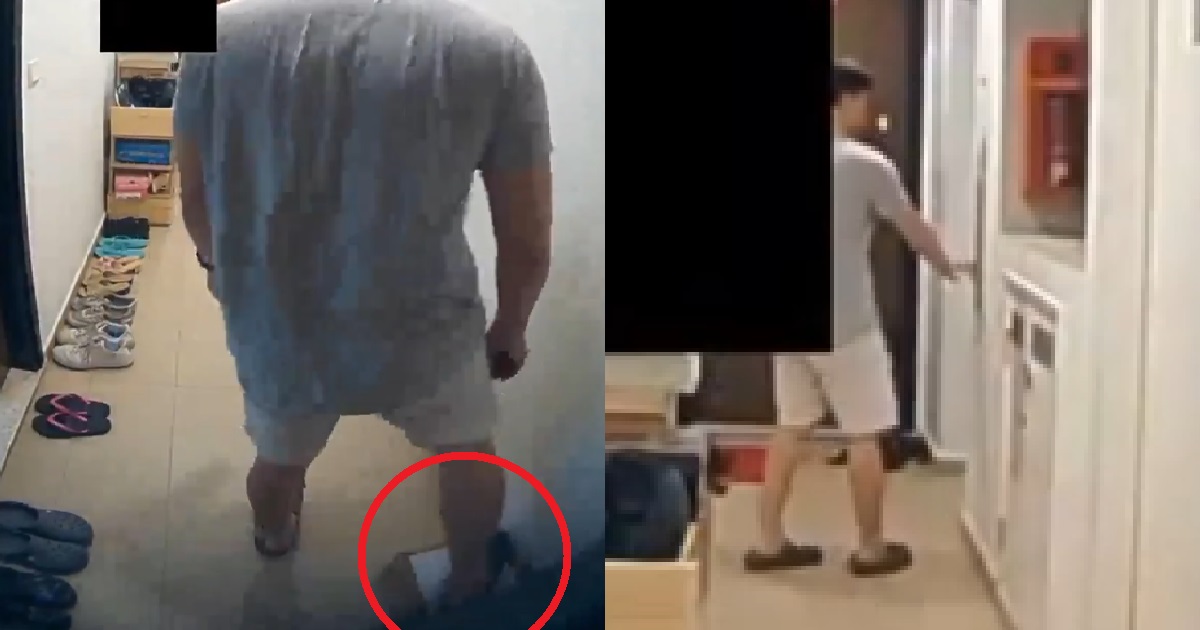 MAN LEAVE HOUSE TO STEP ON NEIGHBOUR’S PARCEL, PRESS LIFT BUTTON, THEN GO BACK HOME