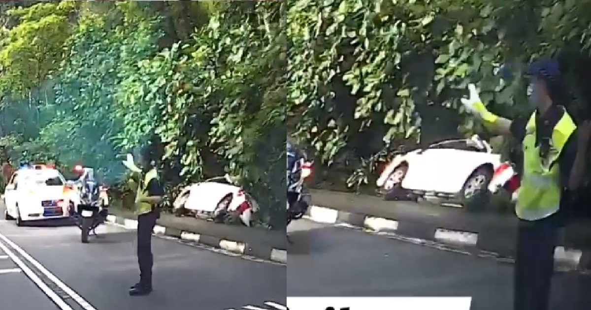 POLICE CAR LOST CONTROL & CRASH INSIDE LONGKANG, STUCK CANNOT MOVE