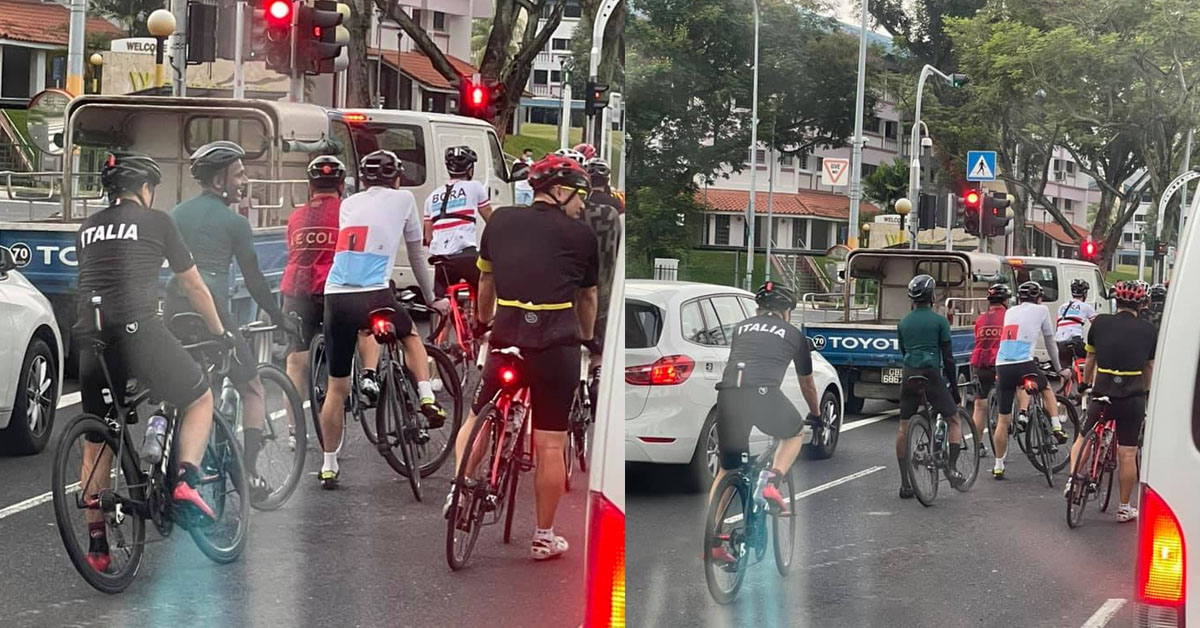 CYCLIST IN GROUP OF 12 “TOUR DE S’PORE” OCCUPIES WHOLE LANE, NO NEED PAY ROAD TAX