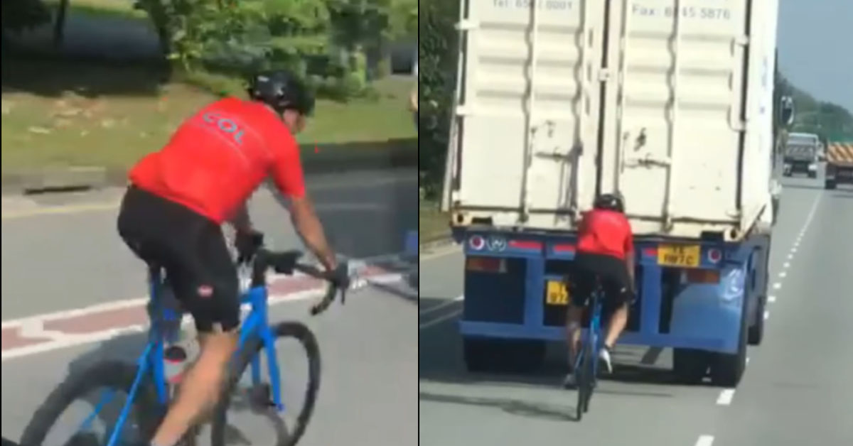 ANG MOH CYCLIST GOT CYCLING LANE DW USE WANT TAILGATE TRAILER TRUCK