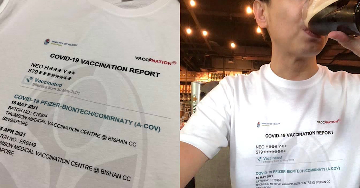 GUY PRINTS VACCINATION STATUS ON T-SHIRT TO SHOW WHEN DINING IN
