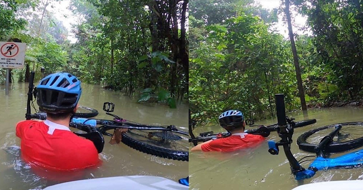PONDING AT BUKIT TIMAH HILL, MAN’S FEET CANNOT REACH GROUND