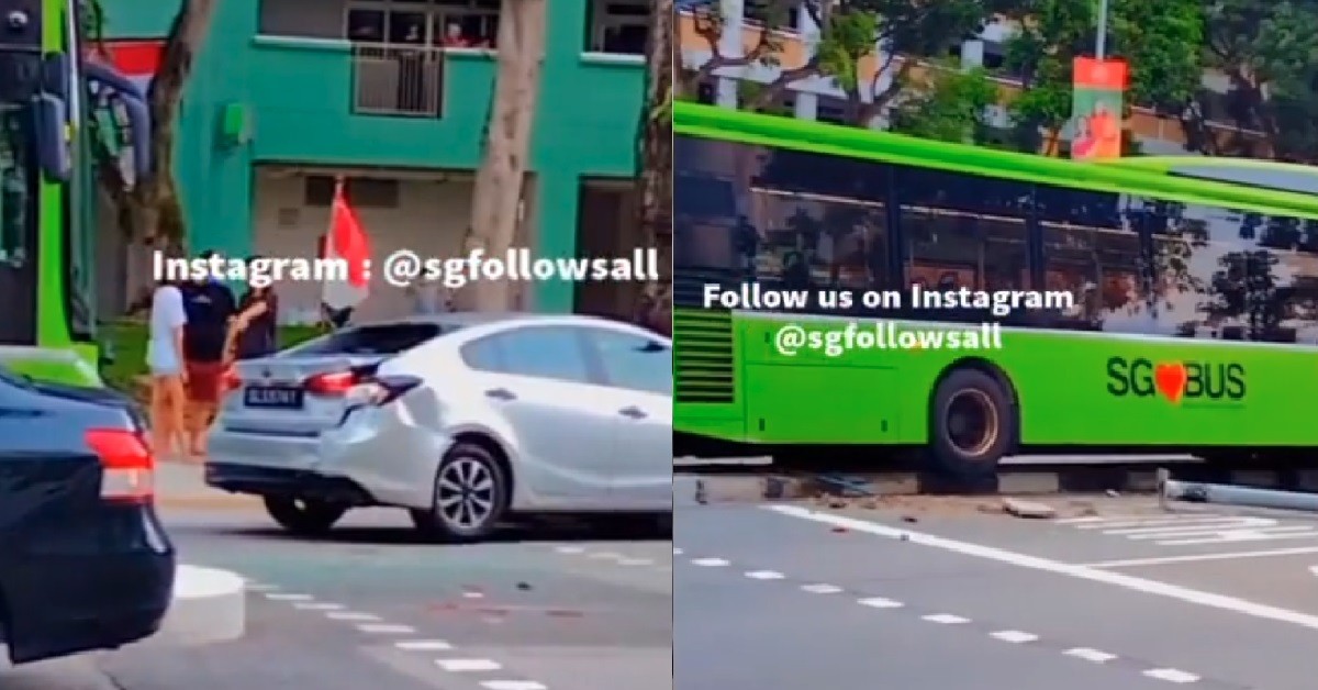 ACCIDENT BETWEEN CAR & BUS, BUS MOUNTS ONTO KERB AND DESTROYED IT