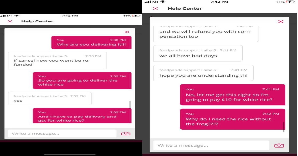 FOODPANDA MAKES GIRL PAY $10 FOR WHITE RICE, TELLS HER “WE ALL HAVE BAD DAYS”