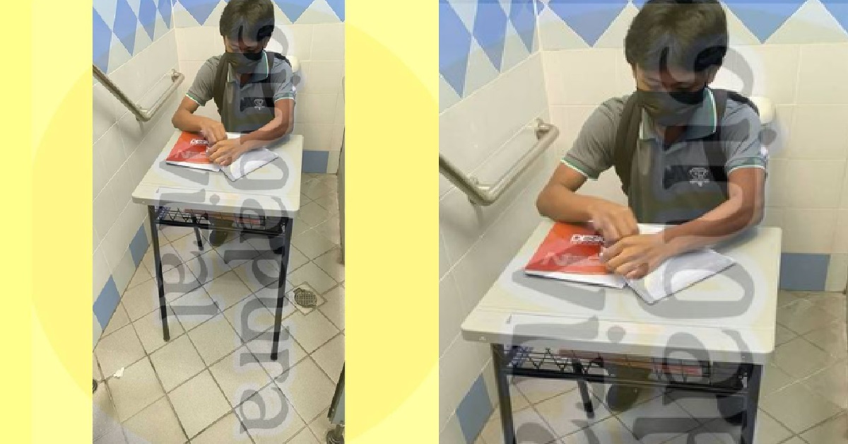 STUDENT BRING TABLE INTO TOILET CUBICLE TO PANGSAI & STUDY @ SAME TIME