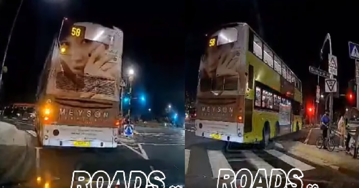 BUS DRIVER MADE WRONG TURN, DRIVE OVER KERB TO RETURN TO LANE