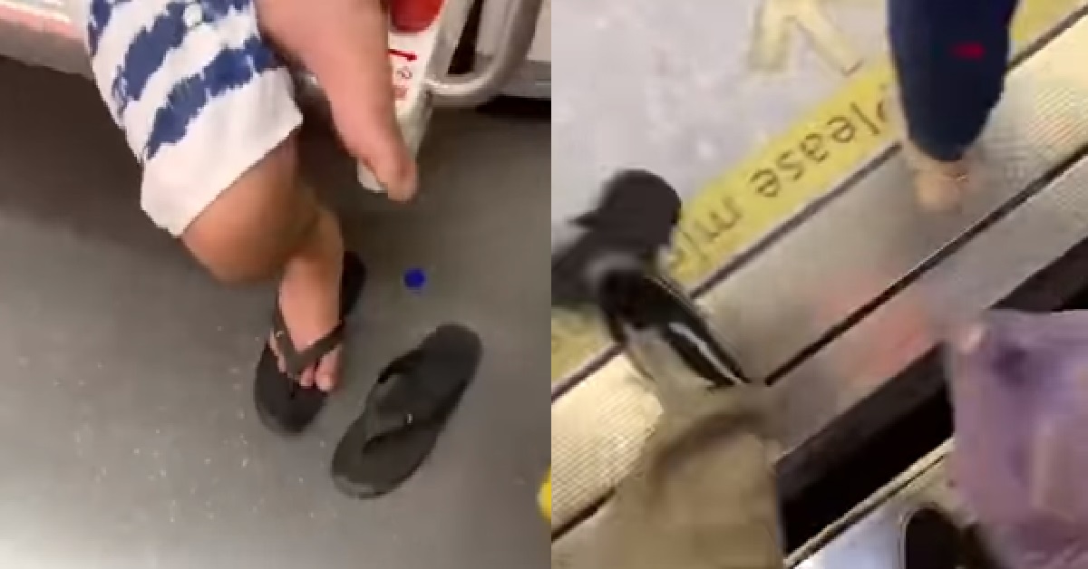 JOKER KICK ONE SIDE OF COMMUTER’S SLIPPERS OUT OF TRAIN CABIN
