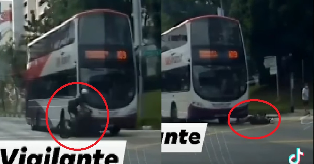 CYCLIST BEAT RED LIGHT THEN KENA BANG BY DOUBLE DECKER BUS