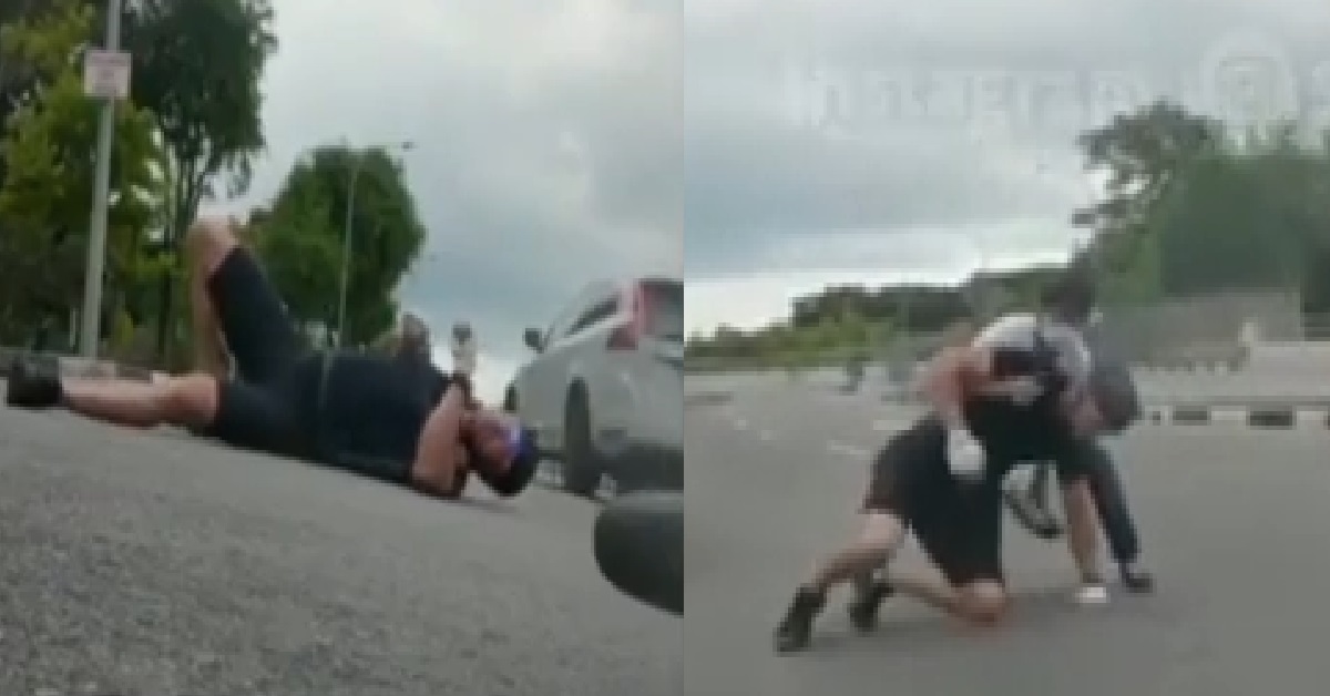 ANG MOH CYCLIST CRASHED ON THE ROAD, PASSING CAR STOPPED TO HELP HIM