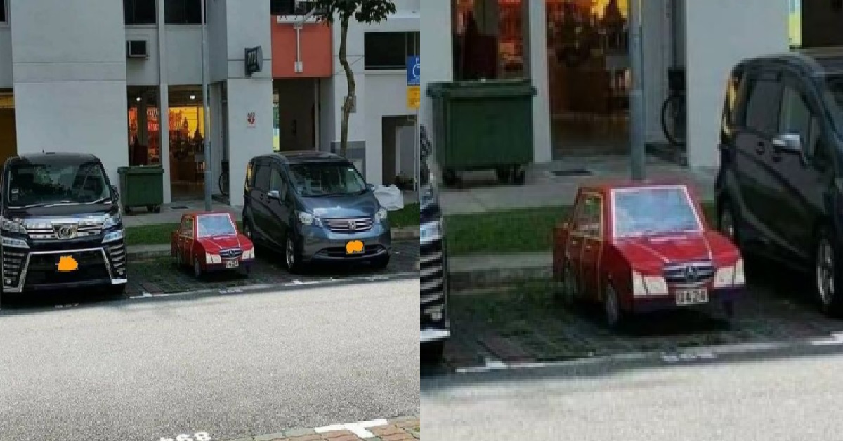 PAPER CAR OFFERING PARKED AT PARKING LOT, DRIVER IN HELL HOW TO SAMAN