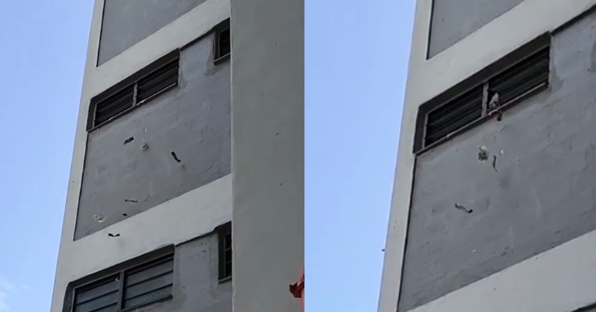 HDB UNIT IN AMK THROWS PAPER AND RUBBISH OUT OF TOILET WINDOW