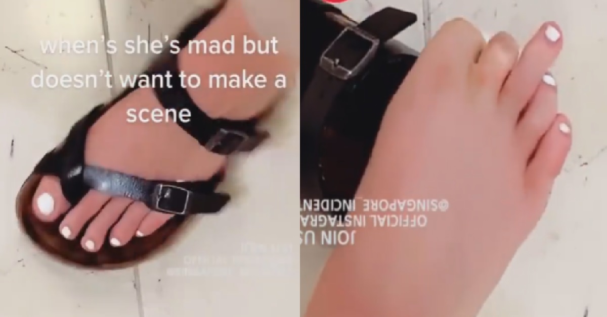 GF ANGRY BUT DON’T WANT MAKE A SCENE, POINT MIDDLE FINGER WITH HER TOES