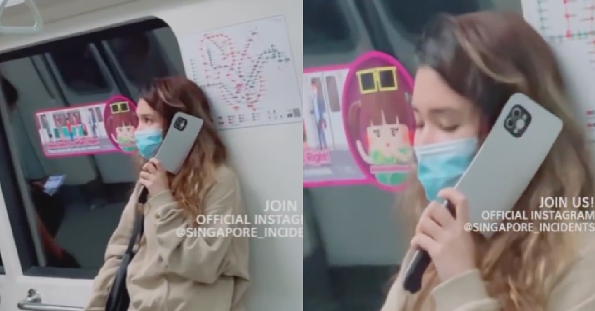 XMM BRING “CHOPPER” INTO MRT, USE IT TO HOLD HER PHONE