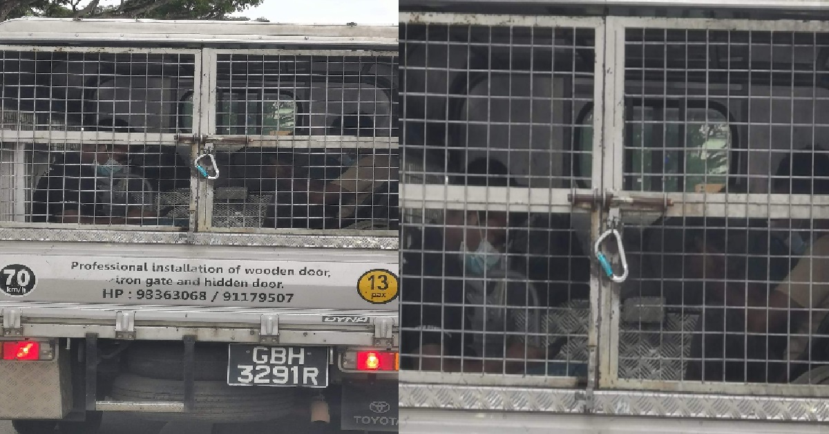 WORKERS KEPT AND LOCKED INSIDE CAGE ON LORRY LIKE ANIMALS