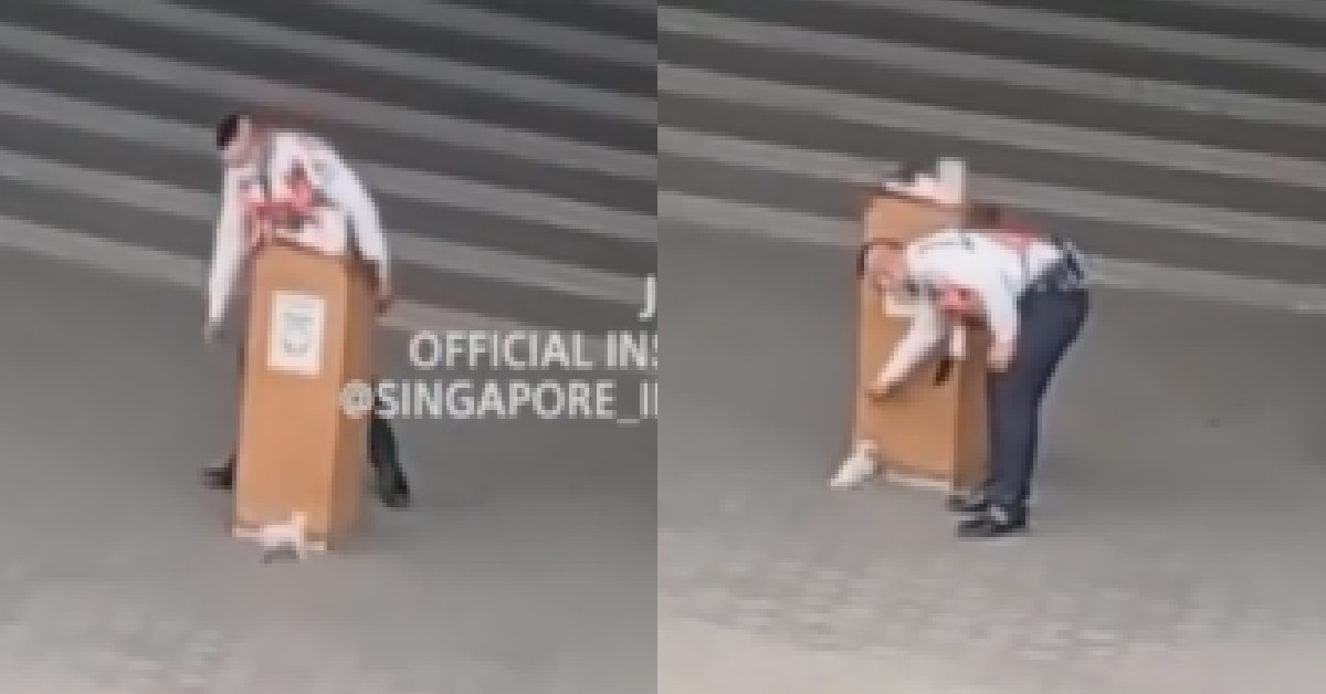 SECURITY UNCLE PLAYING HIDE AND SEEK WITH CUTE LITTLE KITTEN