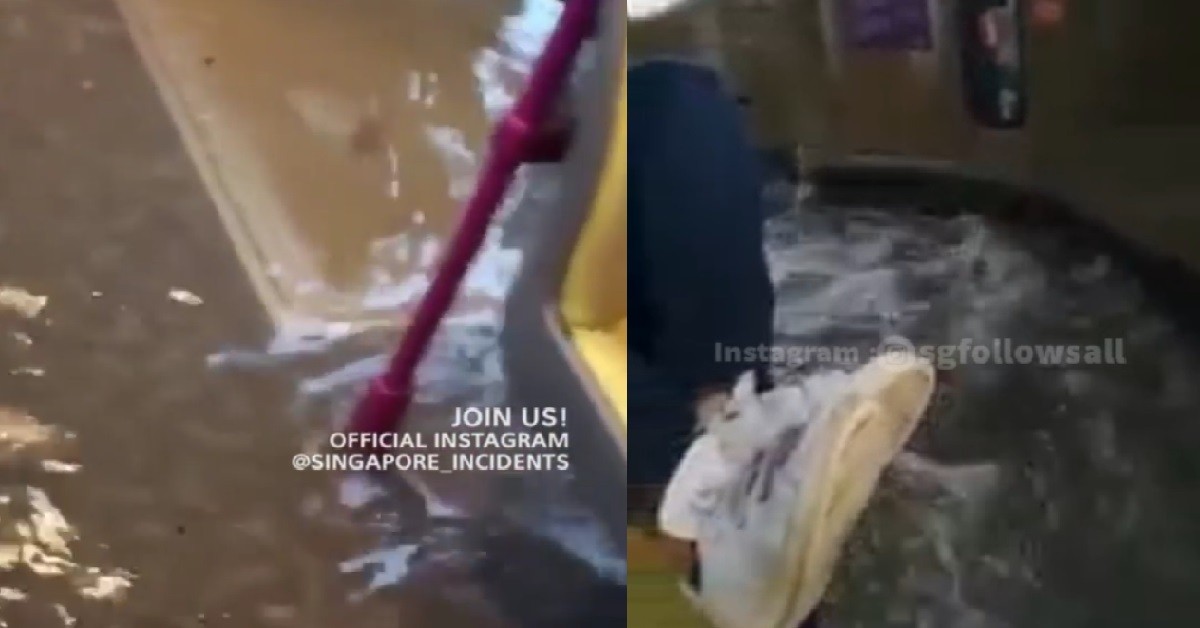 BUS AT TAMPINES FLOODED, COMMUTERS DON’T DARE TO GET OFF SEATS