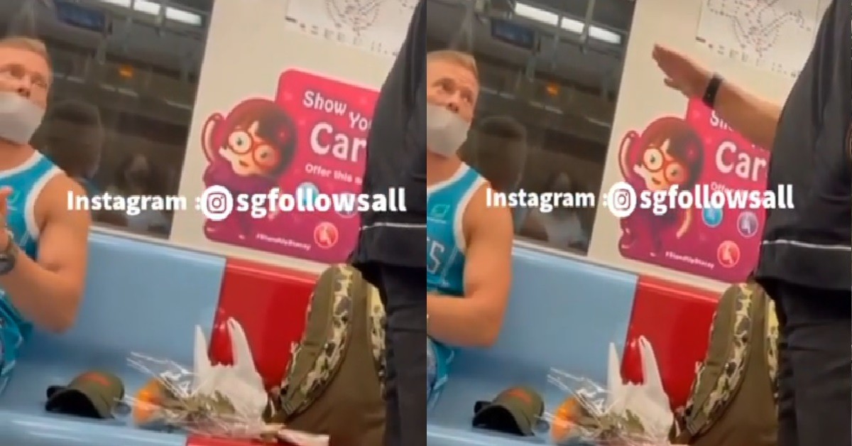 ANG MOH TAKE UP 3 SEATS IN MRT, KENA CONFRONTED BY UNCLE