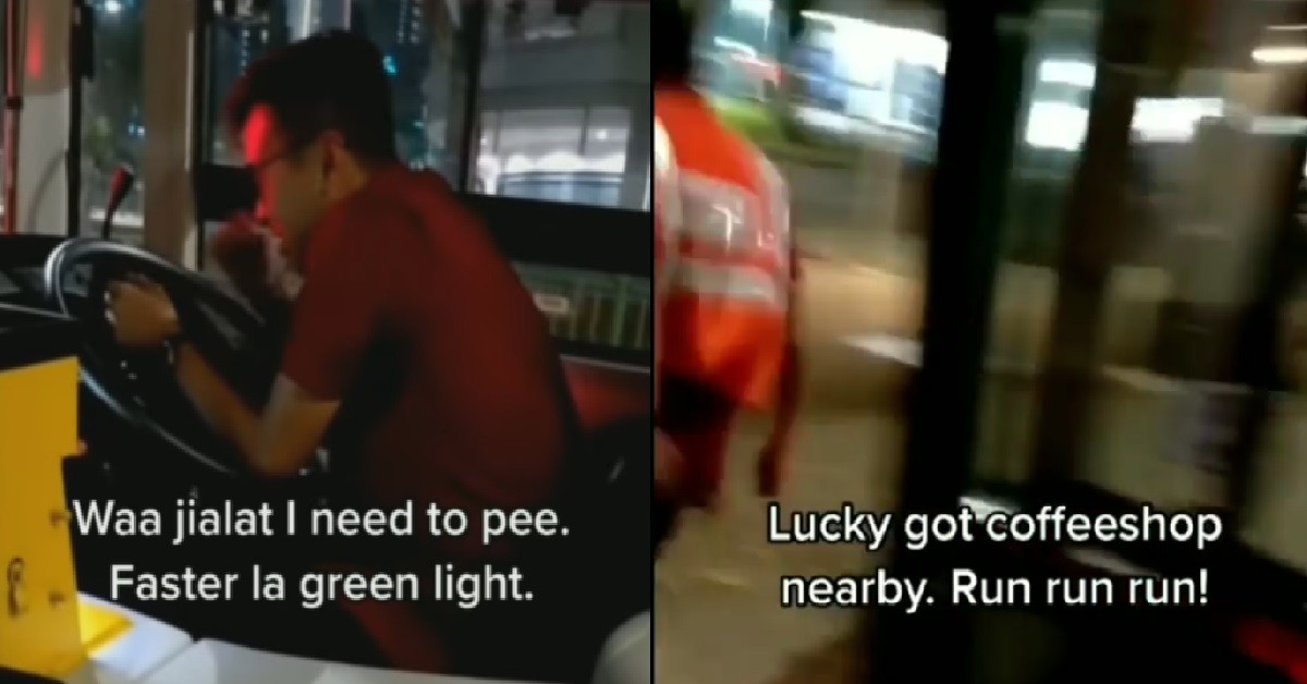 BUS DRIVER NEED TO PEE JIALAT, STOP BUS RUN LIKE LIGHTNING TO TOILET