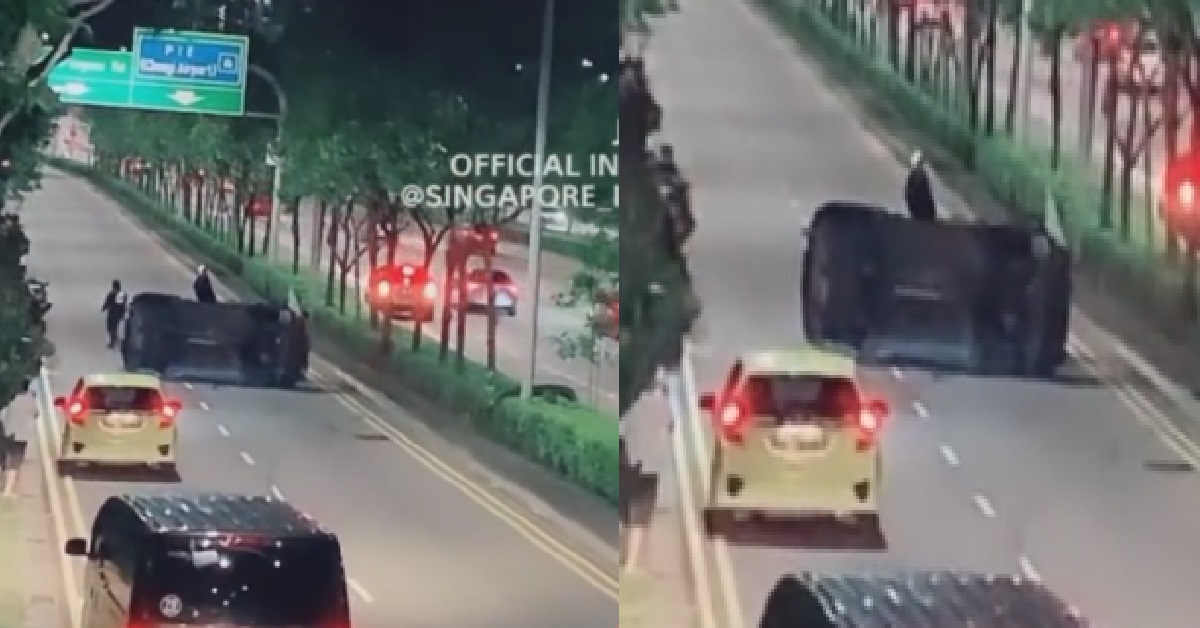 VAN OVERTURNED IN MIDDLE OF EXPRESSWAY, BLOCKING TRAFFIC