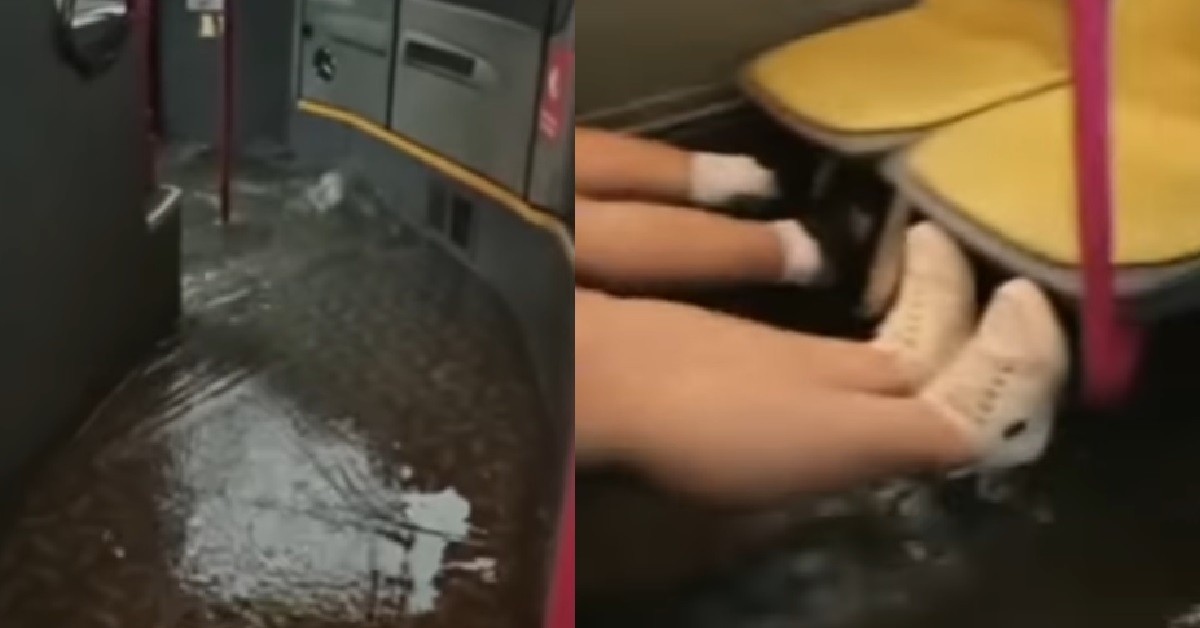 BUS FLOODED BECAUSE OF HEAVY RAIN, COMMUTERS GET FREE SHOE WASH