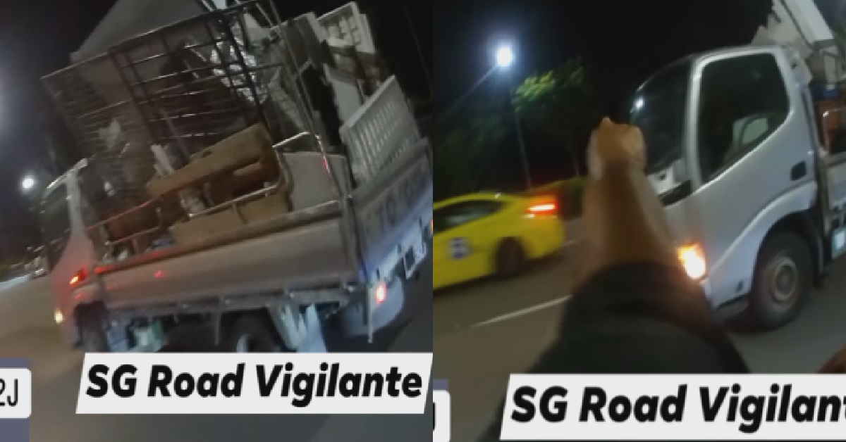 LORRY DANGEROUSLY OVERLOADED, GOODS FALL ON ROAD ALMOST HIT MOTORIST