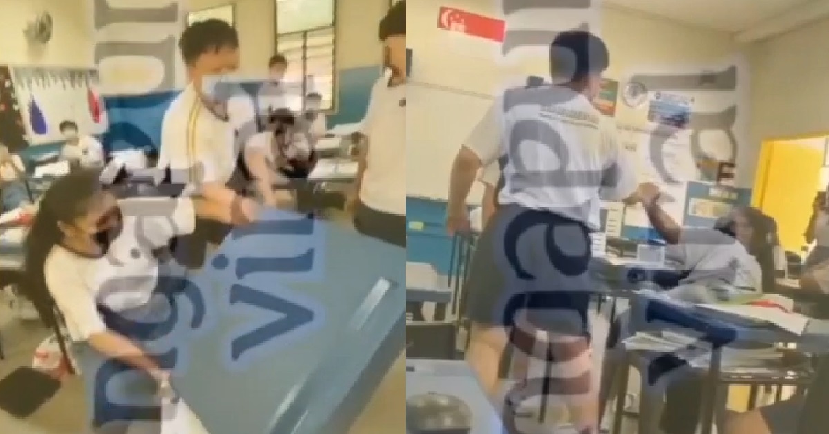 YP WHACK GIRL, THROW TABLE & THROW PENCIL CASE ONTO FLOOR