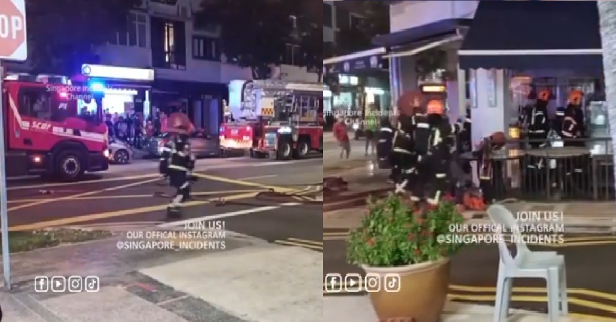 FIRE AT KATONG COFFEESHOP, 2 FIRE TRUCKS & MORE THAN A DOZEN FIREMEN AT SCENE