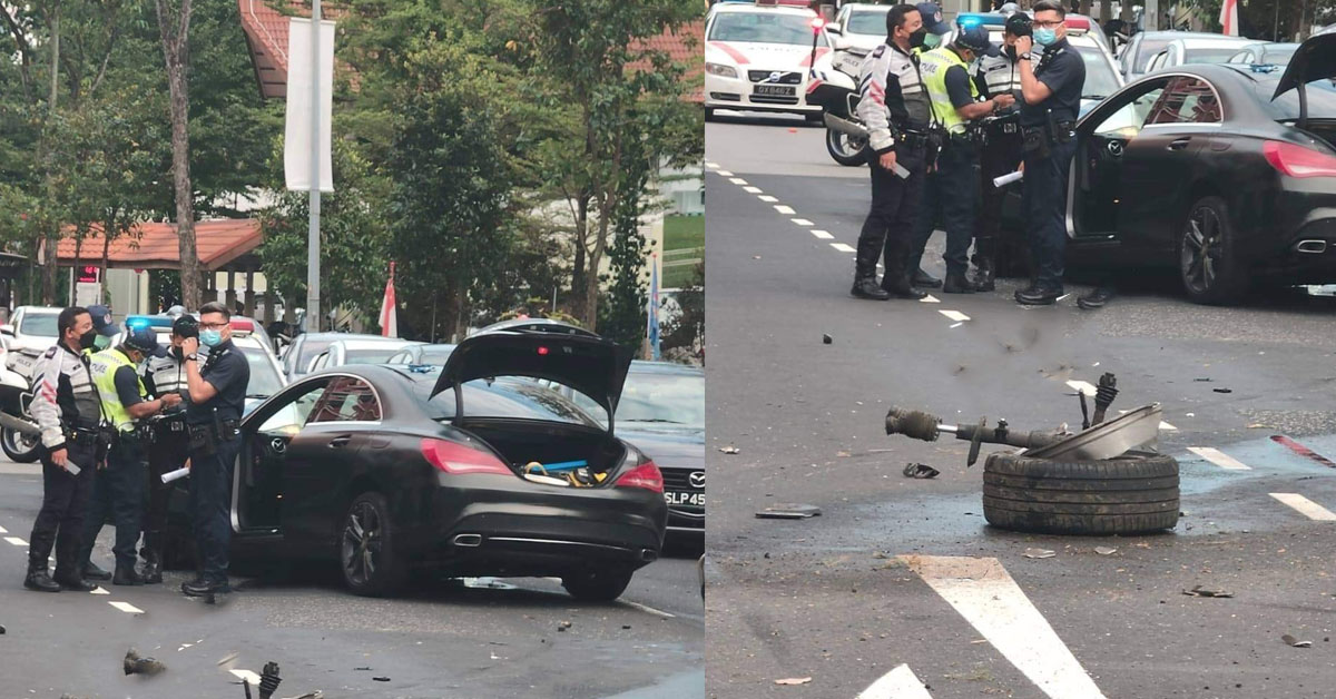 ALLEGED DRINK DRIVING, ACCIDENT IN BUKIT BATOK, WHEEL OF MERCEDES FLEW OUT