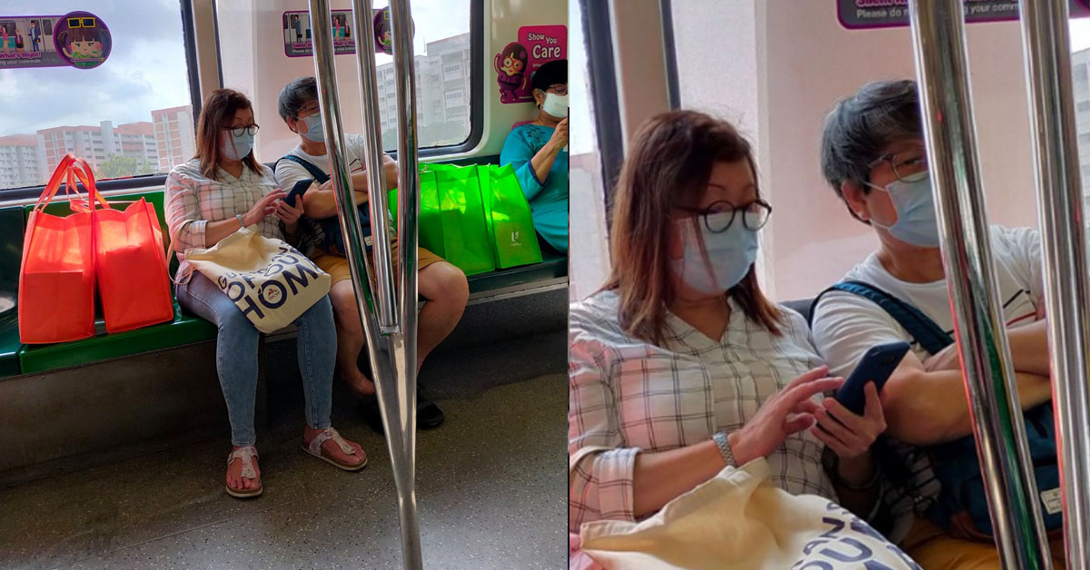 COUPLE THAT HAS 8 BACKSIDES TAKES UP 4 SEATS IN MRT