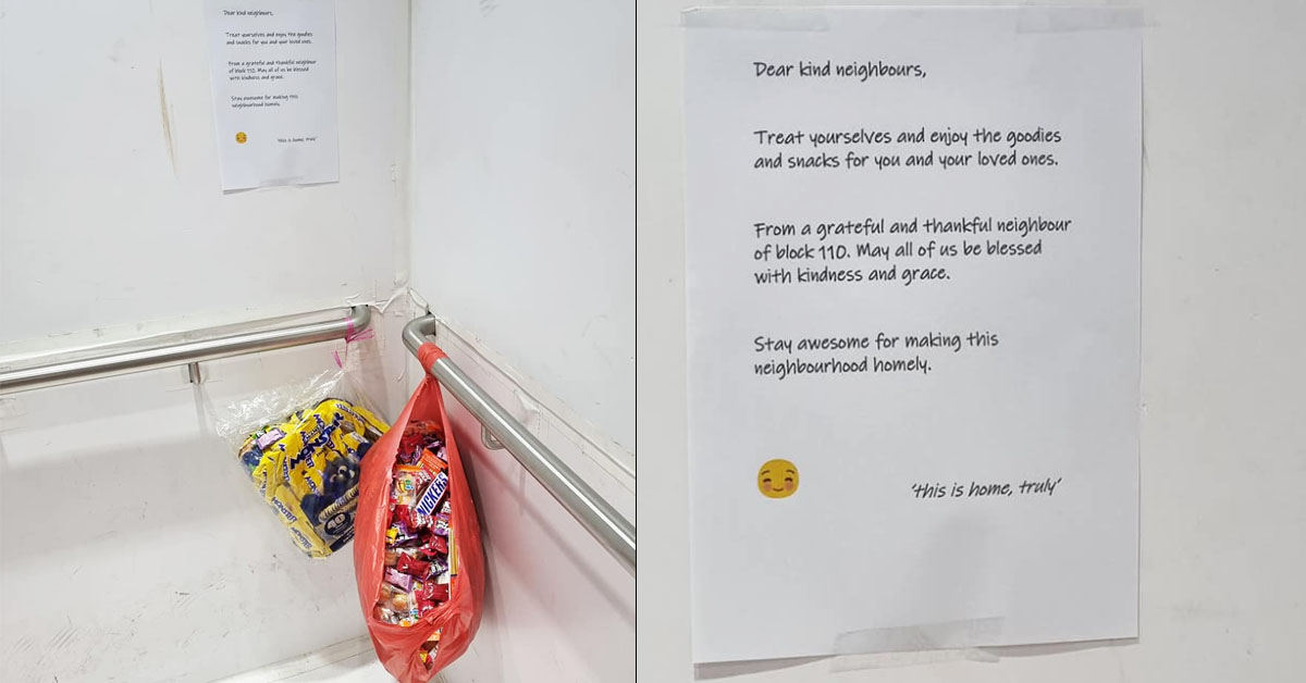 WHAMPOA NEIGHBOUR LEAVES BAGS OF CANDY FOR NATIONAL DAY CELEBRATION