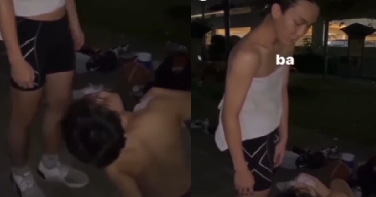 YP SIT DOWN ON FLOOR & OPEN MOUTH FOR GUY TO SPIT INSIDE