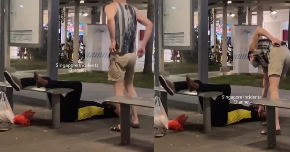 DRUNK MAN K.O, SLEEP ON FLOOR AT BUS STOP UNTIL SIBEI SHIOK