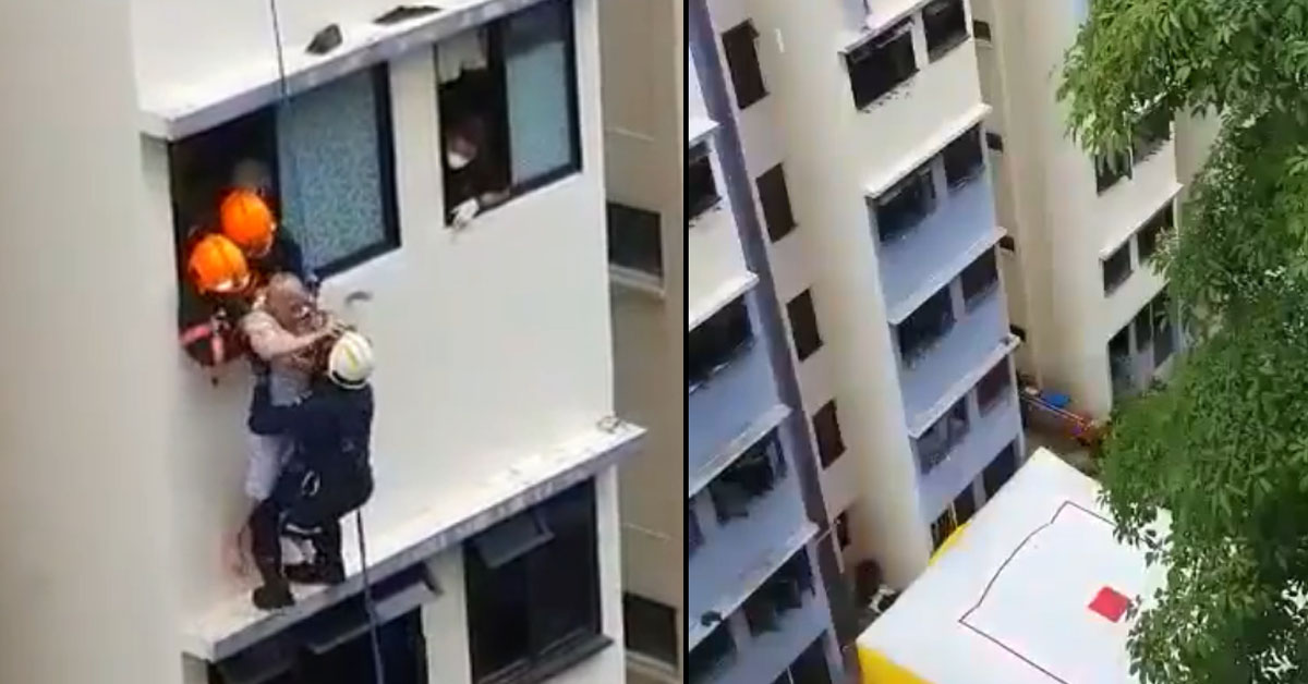 SCDF RECUSED ELDERLY STANDING BY LEDGE OF HDB BUILDING