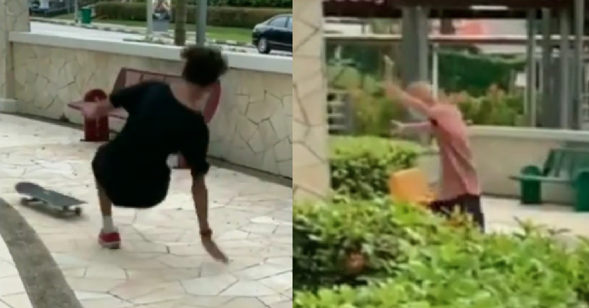 YP SKATER FALL DOWN ON BACKSIDE, UNCLE PASS BY START DANCING