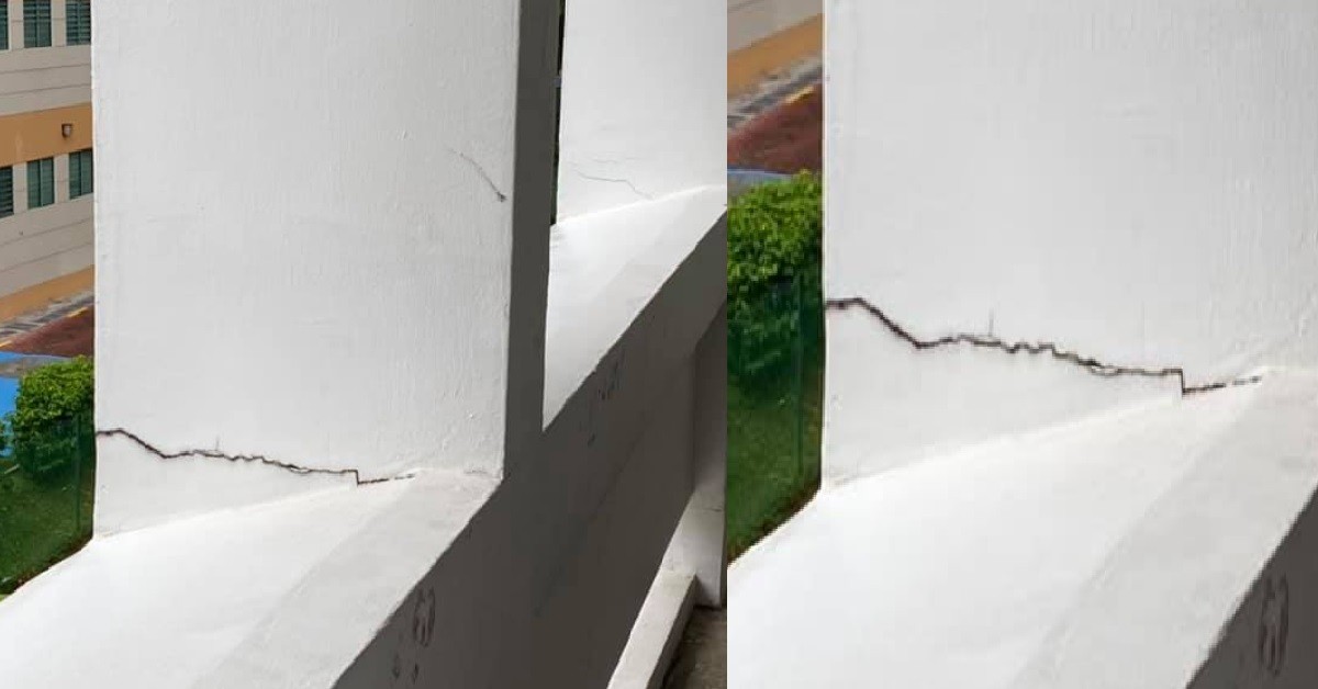 CONCRETE PILLAR AT WOODLANDS MULTI-STOREY CARPARK CRACKED